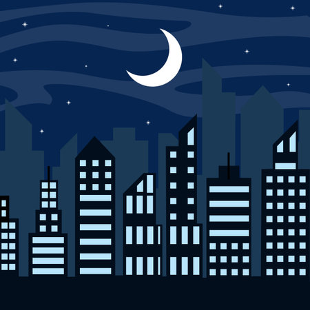 cityscape at night landscape vector illustration template graphic design . city building view with lunar concept for real estate business agent banner promotionのイラスト素材