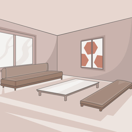 living room vector illustration template graphic design . furniture 2d simple cartoon interior with sofa , painting and window for apartment concept on backgrounds in flat styleのイラスト素材