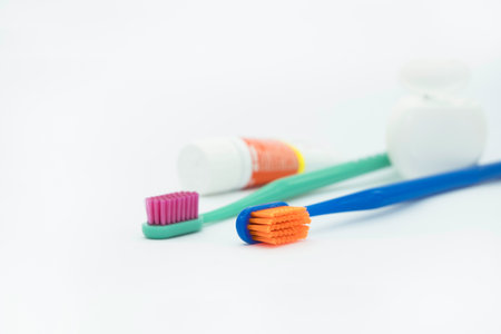 Toothbrush and toothpaste on white background, Dental careの写真素材