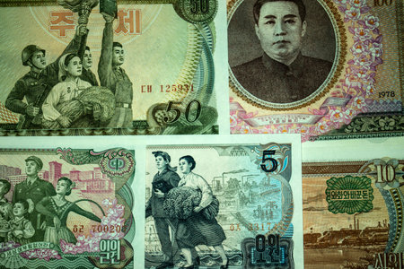  	Background. Banknotes of North Korea.