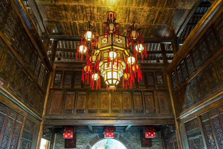 Huge Chinese lantern on the ceiling of a traditional buildingのeditorial素材