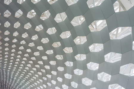 Hexagonal steel roof structure in row of Shenzhen airport terminal, China.の写真素材