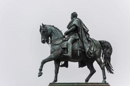 Equestrian statue at the Alte Nationalgalerie in Berlin. An equestrian statue of Frederick William IV in front of the Alte Nationalgalerie Old National Galleryのeditorial素材