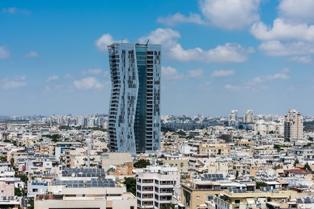 Aerial view of Tel Aviv City with modern skylines against the blue sky in the downtown of Tel Aviv, Israel.のeditorial素材