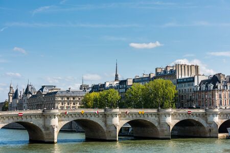 Beautiful buildings at the riverbank of Seine River in downtown of Paris, Franceのeditorial素材