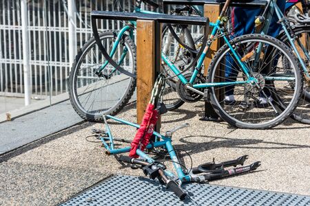 A broken bicycle in La Defense, a major business district in Paris, Franceのeditorial素材
