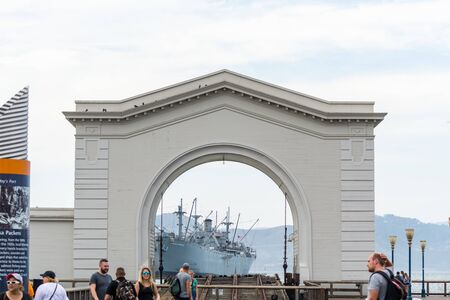 The white Arc And The Ship at the Fisherman's Wharf Pier 39 marina of San Francisco, California, USAのeditorial素材