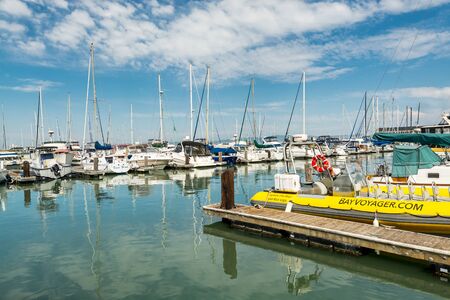 A lot of yachts parking in harbor at the Fisherman's Wharf Pier 39 marina in San Francisco, California, United States of America.のeditorial素材