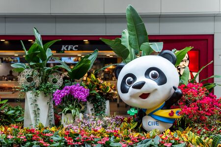 Panda Statue in the Shanghai Pudong airport, mascot of China International Import Expo (CIIE) in Shanghai, China.のeditorial素材
