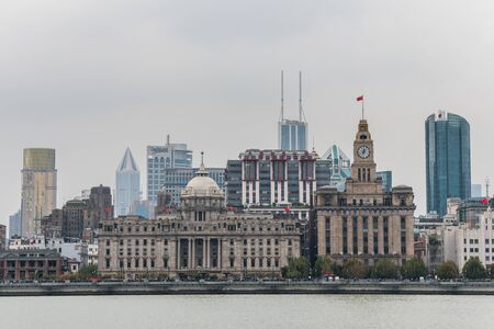 Modern skylines at the bank of Huangpu River, the bund of Shanghai, view from Pudong.のeditorial素材