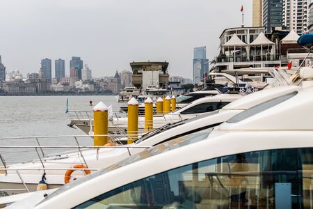 Cruise ship parking on the Huangpu River, the bund of Shanghai, view from Pudong.のeditorial素材