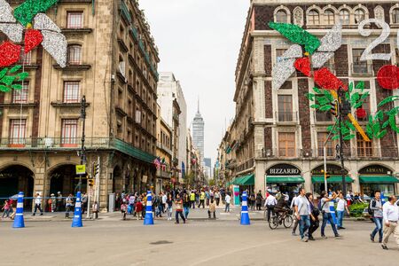 Historic buildings surrounding the main square in Mexico City, La Plaza de la Constitucion, is also called El Zocalo.のeditorial素材