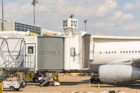 Airplane at the terminal of Dallas Fort Worth International Airport (DWF) International Airport. The primary international airport serving the DallasÃ¢â¬âFort Worth metroplex area in the U.S. state of Texas.のeditorial素材