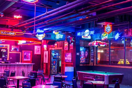 Interiors of a restaurant and bar in the Fort Worth Stockyards, a historic district that is located in Fort Worth, Texas, USA.のeditorial素材