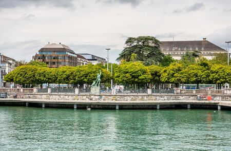 Beautiful historic buildings on the lakeshore of Lake of Zurich, Switzerland.のeditorial素材