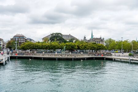 Beautiful historic buildings on the lakeshore of Lake of Zurich, Switzerland.のeditorial素材
