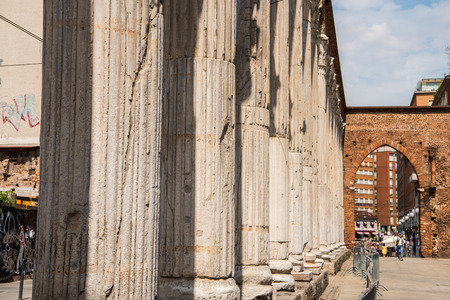 The remains of the medieval gate of  Porta (gate) Ticinese,  formerly known as Porta Cicca, and during Napoleonic rule as Porta Marengo, city gate of Milan, Italy.のeditorial素材