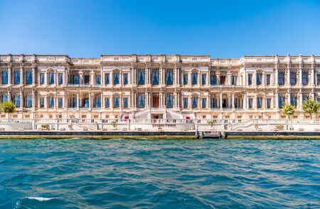 Builing of  Ciragan palace kempinski Istanbul former Ottoman palace Bosphorus at the bank of Bosphorus strait Istanbul, Turkeyのeditorial素材