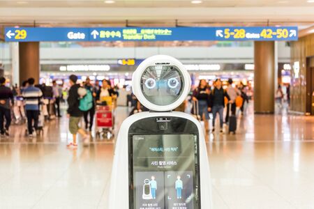 Information Robot at the Seoul-Incheon International Airport, the primary airport serving the Seoul Capital Area, and one of the largest and busiest airports in the worldのeditorial素材