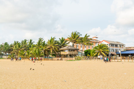 Resorts and restaurants at the Negombo beach in Sri Lanka on public holiday of the Vesak day.のeditorial素材