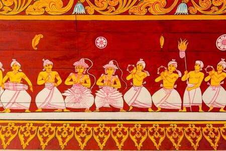 Religious paintings on the wall of Sri Dalada Maligawa or the Temple of the Sacred Tooth Relic, a Buddhist temple in the city of Kandy, Sri Lanka. which houses the relic of the tooth of the Buddha.のeditorial素材