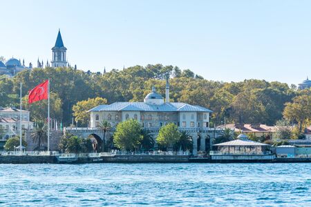 Historic buildings at the bank of the bosphorus strait in Istanbul, Turkey.のeditorial素材