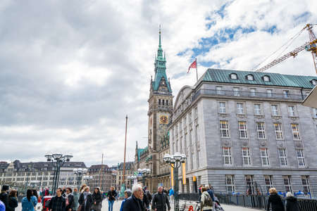 Building of the Hamburg City Hall,  the seat of the government of Hamburg, located in the Altstadt quarter in the city center of Hamburg, Germany.のeditorial素材