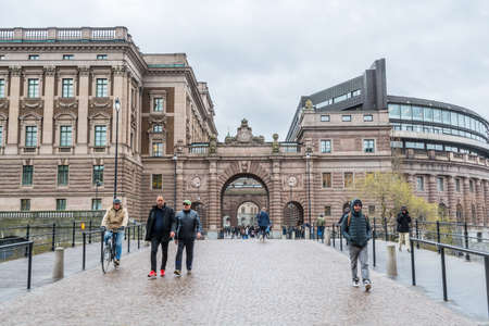 Gate of Stockholm Swedish Parliament building Riksdagshuset, Sweden.のeditorial素材