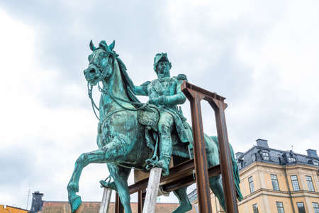 Equestrian statue of King Karl XIV Johan in front of the Stockholm palace, King of Sweden and King of Norway from 1818 until his death in 1844.のeditorial素材