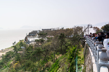 Landscape of seaside of Mount Luojia, which lies in the Lotus Sea to the southeast of Putuo Mountain, Zhoushan, Zhejiang, the place where Bodhisattva Guanyin practiced Buddhismのeditorial素材