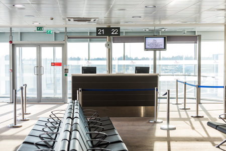 Boarding gate in the airport of Larnaca (Larnaka) fort of Cyprus