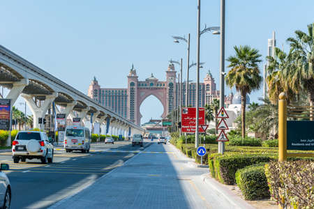 Atlantis Hotel, a luxury hotel resort located at the apex of the Palm Jumeirah island in Dubai of the United Arab Emirates.のeditorial素材