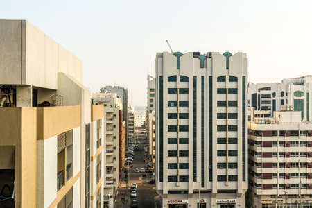 Residential area at the street of Abu Dhabi, the biggest and most populated city of United Arab Emiratesのeditorial素材