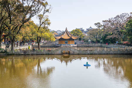 A Chinese traditional pavilion in the Temples in the Putuoshan, Zhoushan Islands, a renowned site in Chinese bodhimanda of the bodhisattva Avalokitesvara (Guanyin)のeditorial素材
