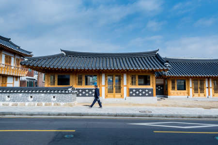 Traditional houses in the city of Suwon of South Korea near the Hwaseong Fortress, traditional landmark in the city of Suwon.のeditorial素材