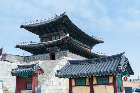 Janganmun Gate, Korea traditional landmark in the city of Suwon of South Korea. Hwaseong Fortress is...