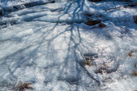 Closeup of Snow on stone of Bukhansan Mountain national park in Seoul of South Korea.の写真素材