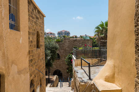 Narrow small streets and old stone houses in Old Jaffa of Tel Aviv, Israelの写真素材