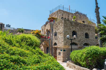 Narrow small streets and old stone houses in Old Jaffa of Tel Aviv, Israelの写真素材