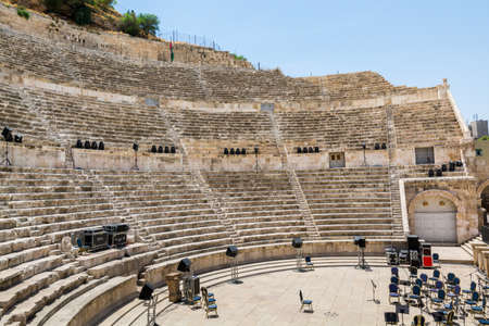 Ruins of the Ancient roman amphitheatre in Amman,Jordan, near the Temple of Hercules in the Amman Citadelのeditorial素材