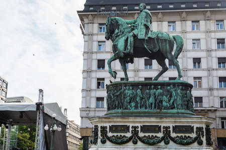 Statue of Prince Mihailo at Square of the Republic in Belgrade, Serbia.のeditorial素材