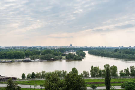 View of Danube River under sunset from Kalemegdan Castle, Belgrade, Serbiaのeditorial素材