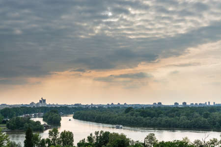 View of Danube River under sunset from Kalemegdan Castle, Belgrade, Serbiaのeditorial素材