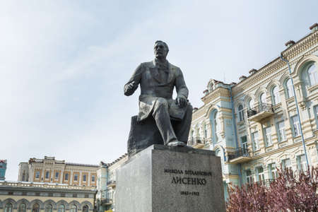 Monument to Mykola Vitaliyovych Lysenko in the street of Volodymyrska street, Kiev, Ukraine.のeditorial素材