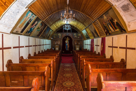 Ineriors of the St Helena's Coptic Orthodox Church from the Byzantine period in the complex of Coptic Orthodox Patriarchate, Old City of Jerusalemのeditorial素材