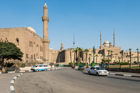 Masjed Almahmodyah and The Great Mosque of Muhammad Ali Pasha or Alabaster Mosque, a historic mosque in the city of Cairo, at Citadel of Cairoのeditorial素材