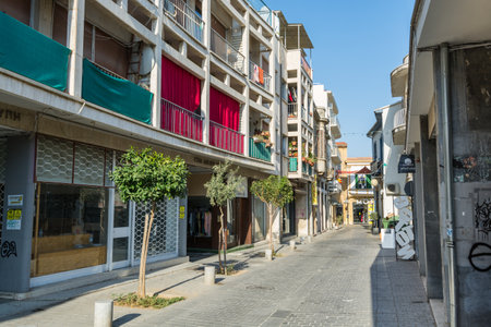 A street view with modern buildings in Nicosia, Cyprus.のeditorial素材