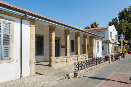 traditional house of post office in the street near the Larnaca beach of Cyprusのeditorial素材