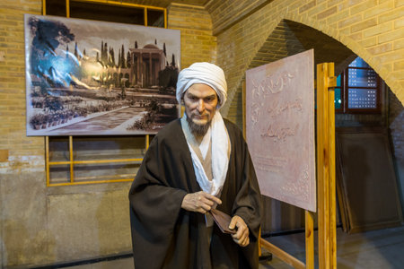 Figure of ancient Persian Scholar in Zinat ol-Molk House, medieval Persian mansion with preserved Qajar Era art and architectureのeditorial素材