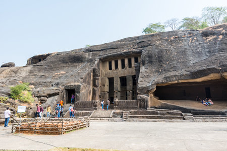 Visitors visiting Kanheri cave complex, which is situated inside the Sanjay Gandhi National Park in the Borivali region of Mumbai, Indianのeditorial素材